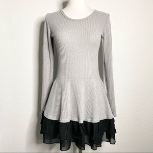 Gray Long Sleeve Mini Dress